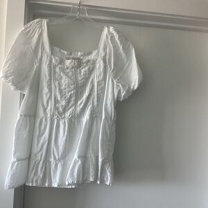 LOFT White Puff Sleeve Blouse